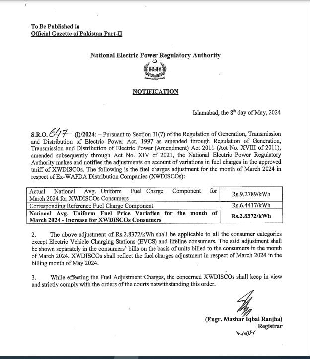 Nepra jacks up electricity tariff by Rs2.83 per unit for May bills